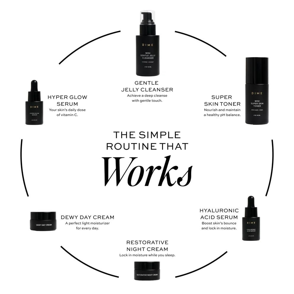 image:imageDIME Beauty The Works Discovery Set 6Piece Clean Skincare Starter Kit with Cleanser Toner Hyper Glow Serum Hyaluronic Acid Serum amp DayNight Creams Vegan amp CrueltyFreeOff White