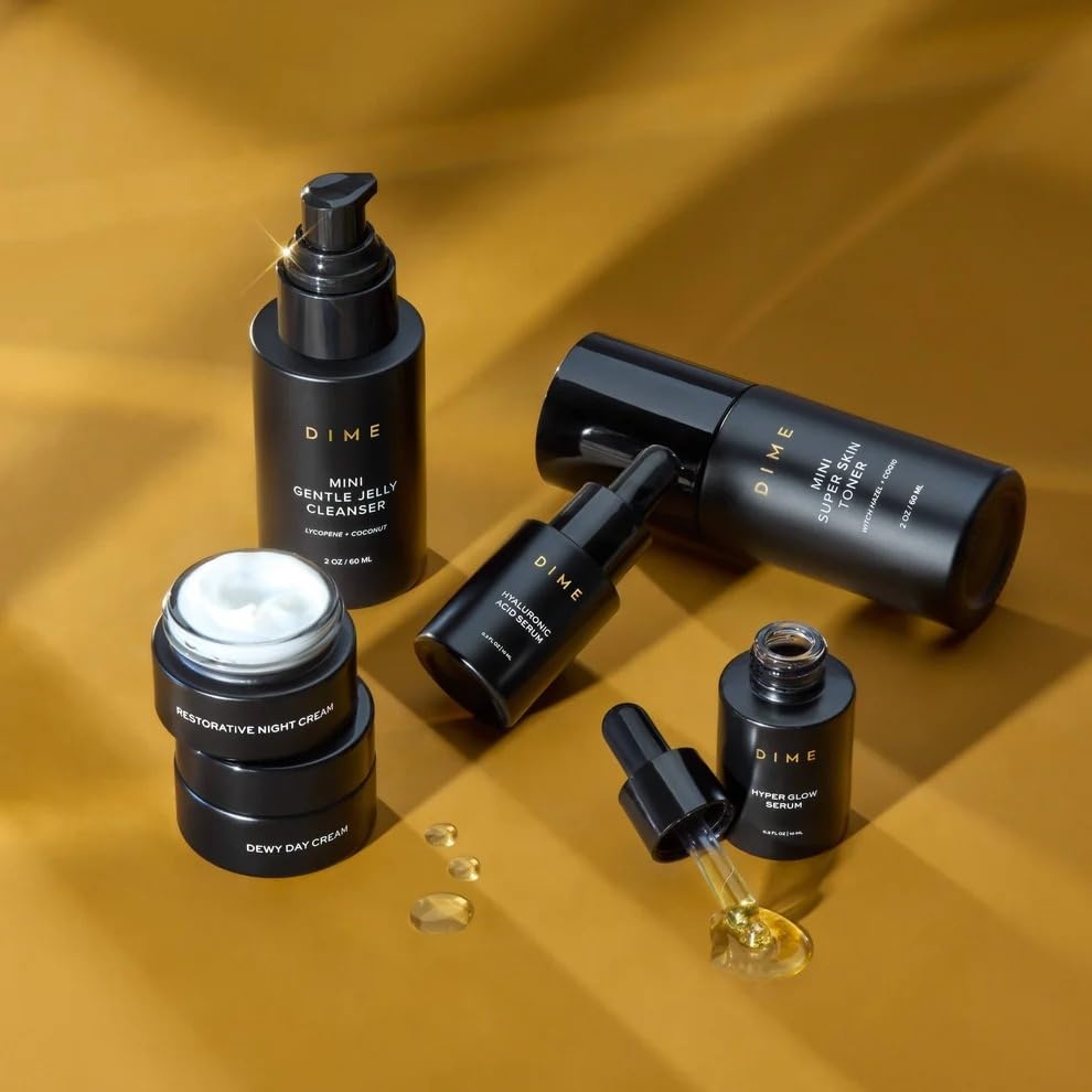 image:imageDIME Beauty The Works Discovery Set 6Piece Clean Skincare Starter Kit with Cleanser Toner Hyper Glow Serum Hyaluronic Acid Serum amp DayNight Creams Vegan amp CrueltyFreeOff White