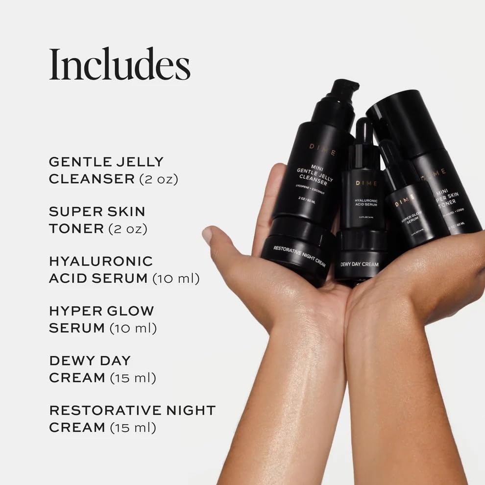 image:imageDIME Beauty The Works Discovery Set 6Piece Clean Skincare Starter Kit with Cleanser Toner Hyper Glow Serum Hyaluronic Acid Serum amp DayNight Creams Vegan amp CrueltyFreeOff White